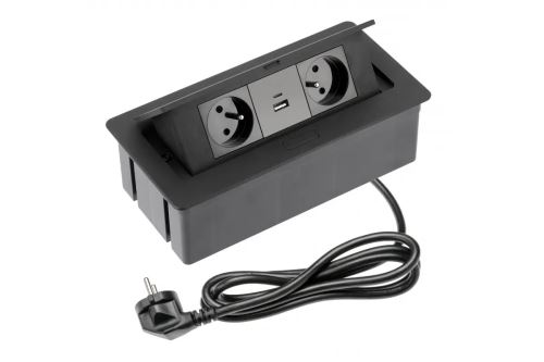 El. zásuvka SOFT Černá 2x 230V 16A + 2x USB (A+C) nab. (49665)